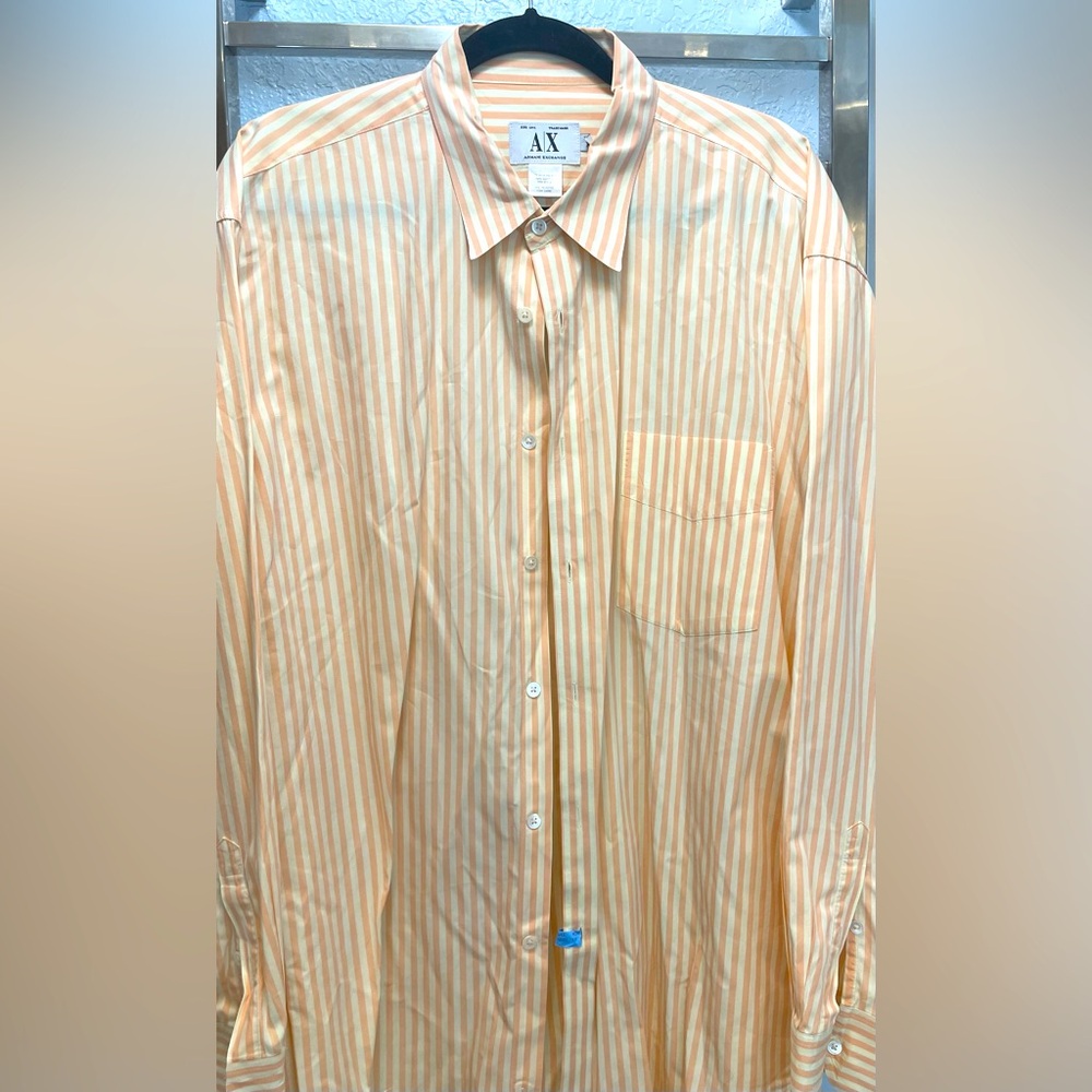 Men’s long sleeve peach and white striped button-down by Armani exchange size XL